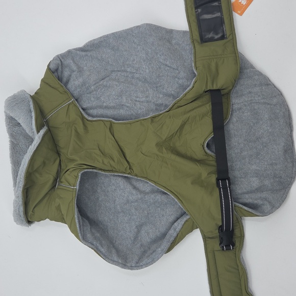Army Green Dog Coat with Gray Trim - Picture 14 of 16